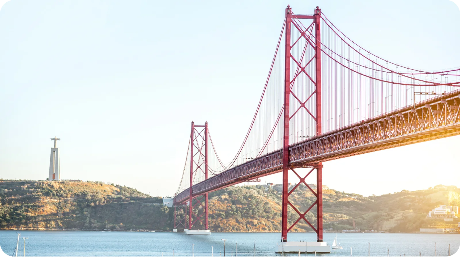 Ponte 25 de Abril spanning the Tagus River in Lisbon, Portugal.